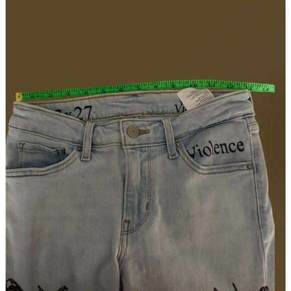 Vintage Levi’s Wicked Violence Light Blue Jeans With Handwritten Artwork Size 27 - Picture 4 of 11